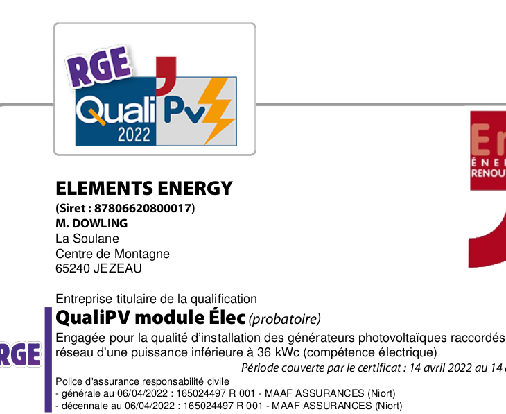Certificate QualiPV